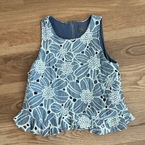 Anthropologie Blue Floral Lace Tank Top